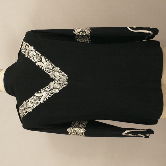 Designer Jacket Artistic Military High Style Silver on Black w Epauletes Quality - Picture 3 of 11